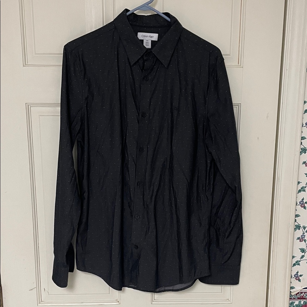 Calvin Klein size medium button-down Men's Black Shirt with Subtle dot Pattern